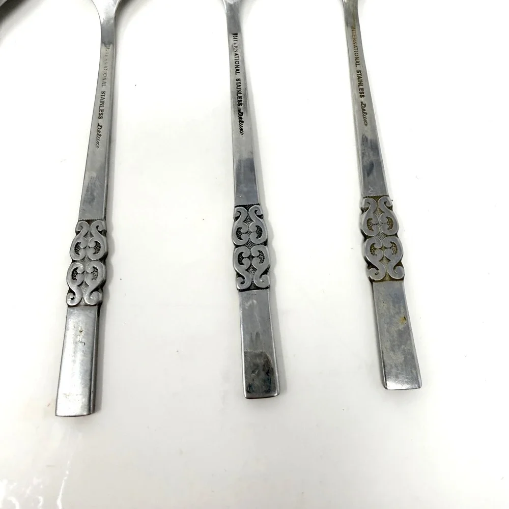 9 International‎ Stainless Steel Deluxe Teaspoons MCM Danish Scroll Flatware Set